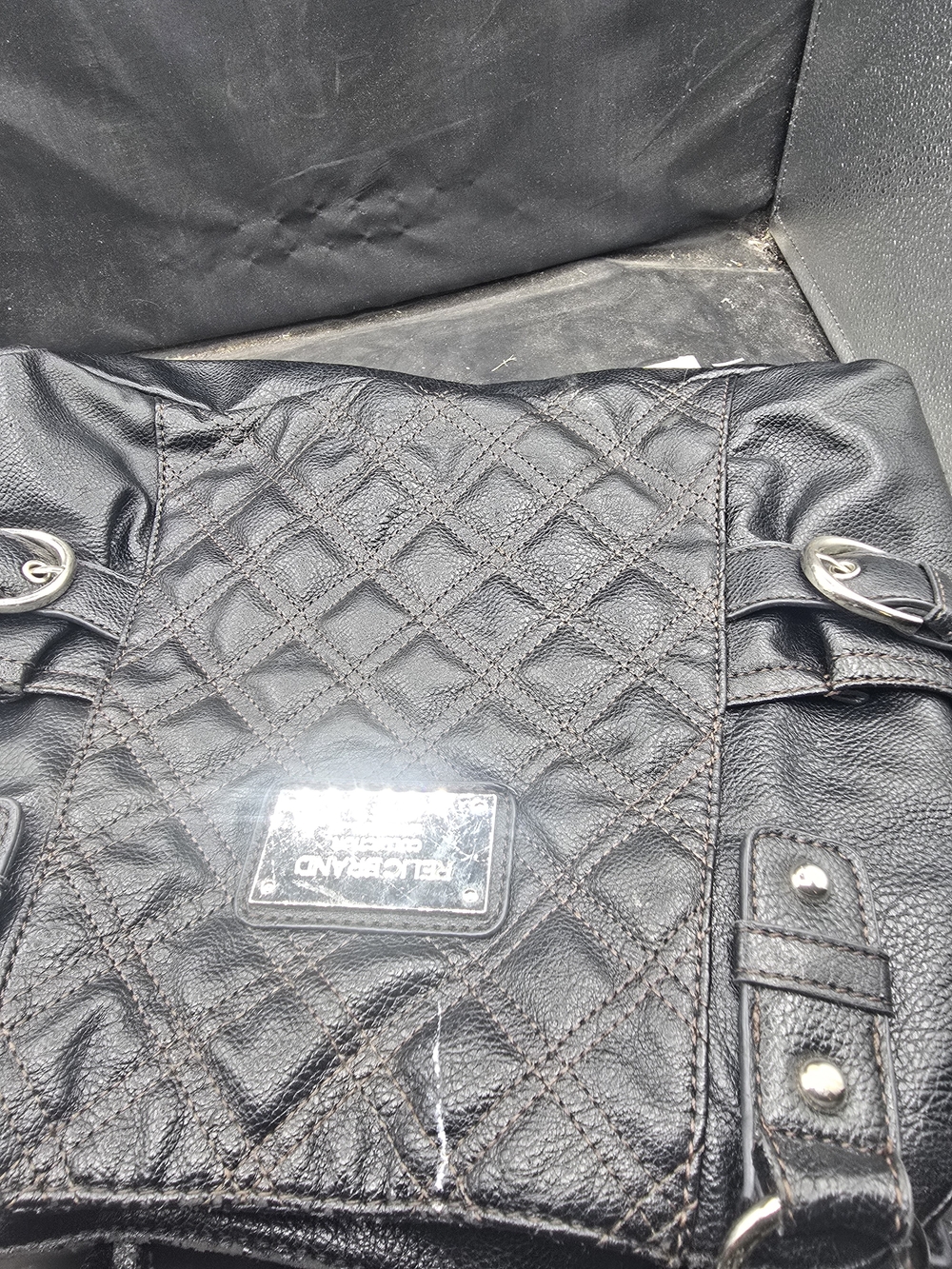 Relic Quilted Black Crossbody Bag with Silver Hardware
